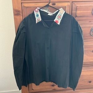 NWOT POL Women’s Black 100% Cotton Shirt With Granny Squares Size Large